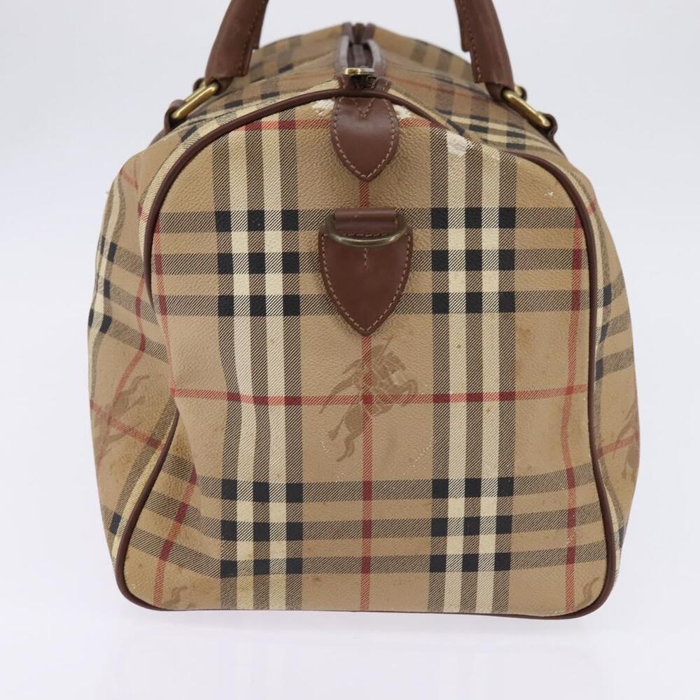 Burberrys Nova Check Boston Bag PVC Beige Gold Auth gh919 - Picture 3 of 16